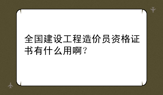 全国建设工程造价员资格证书有什么用啊？