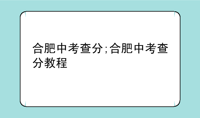 合肥中考查分;合肥中考查分教程